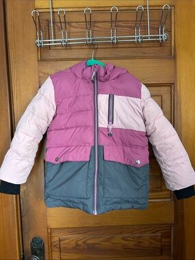 deux par deux Girls' Pink, Light Pink & Gray Colorblock Puffer Jacket - 5T